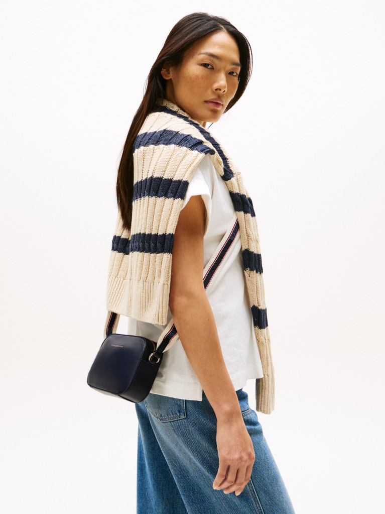 Blue Geanta Crossbody Cu Bretea Si Logo  Femei