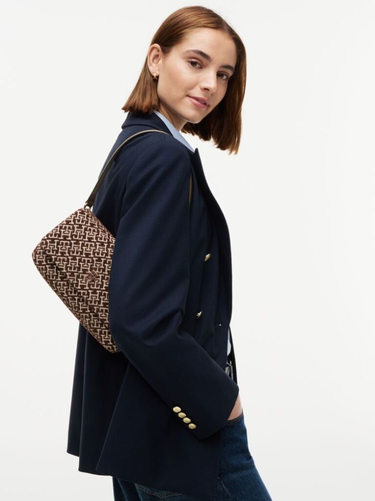 Bej Geanta Crossbody Jacquard Convertibla Cu Monograma TH  Femei