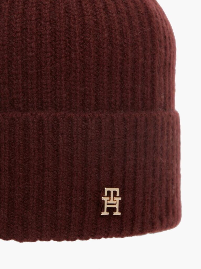 Red Pure Cashmere TH Monogram Plaque Beanie  Women