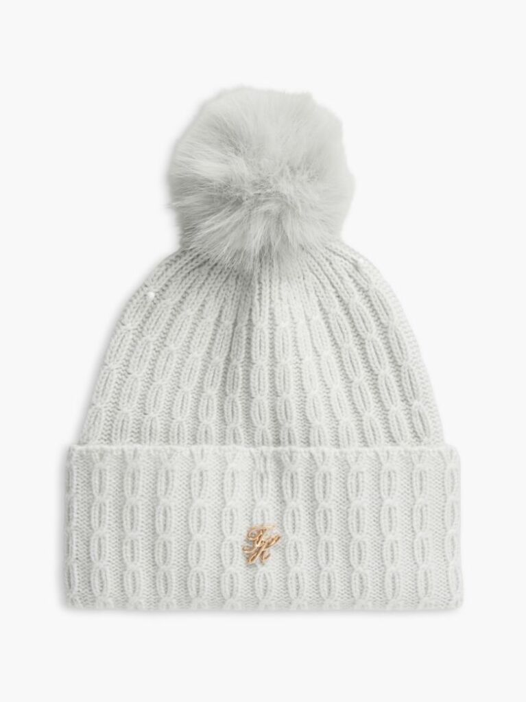 Grey Pom Pom Beanie With Cashmere  Women