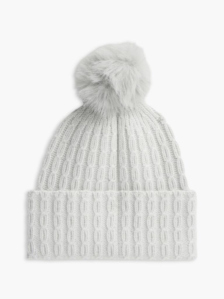 Grey Pom Pom Beanie With Cashmere  Women