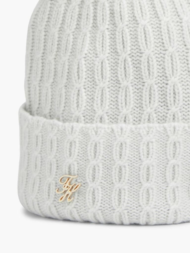 Grey Pom Pom Beanie With Cashmere  Women