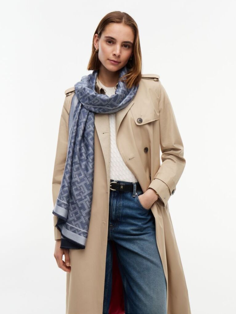 Blue Fular Jacquard Cu Monograma TH  Femei