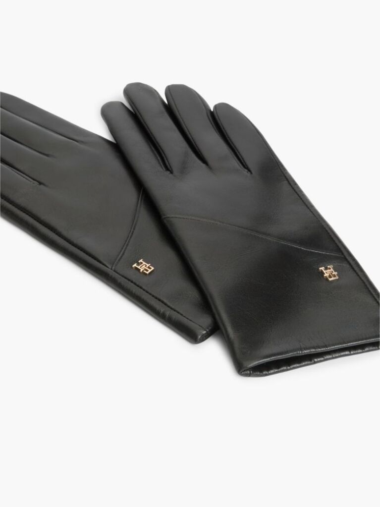 Negru Manusi Chic Din Piele Cu Monograma TH  Femei