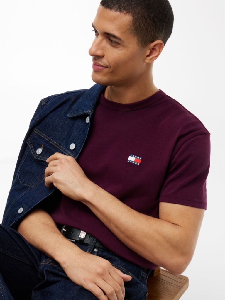 Mov Tricou Cu Guler Rotund Tommy Badge  Barbati