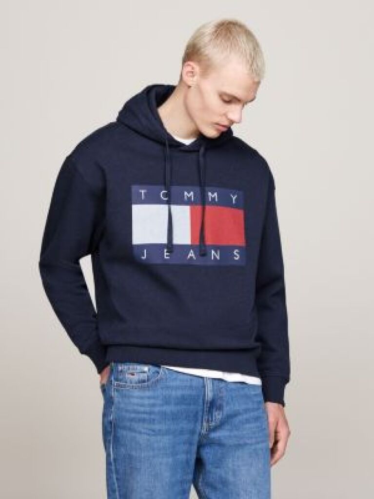 Blue Hanorac Relaxat Cu Gluga Tommy Flag Badge Mélange  Barbati
