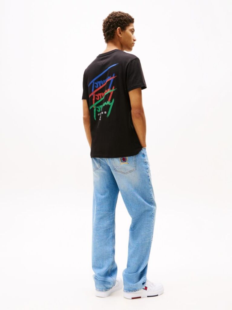 Negru Tricou Cu Grafic Logo Pe Spate  Barbati
