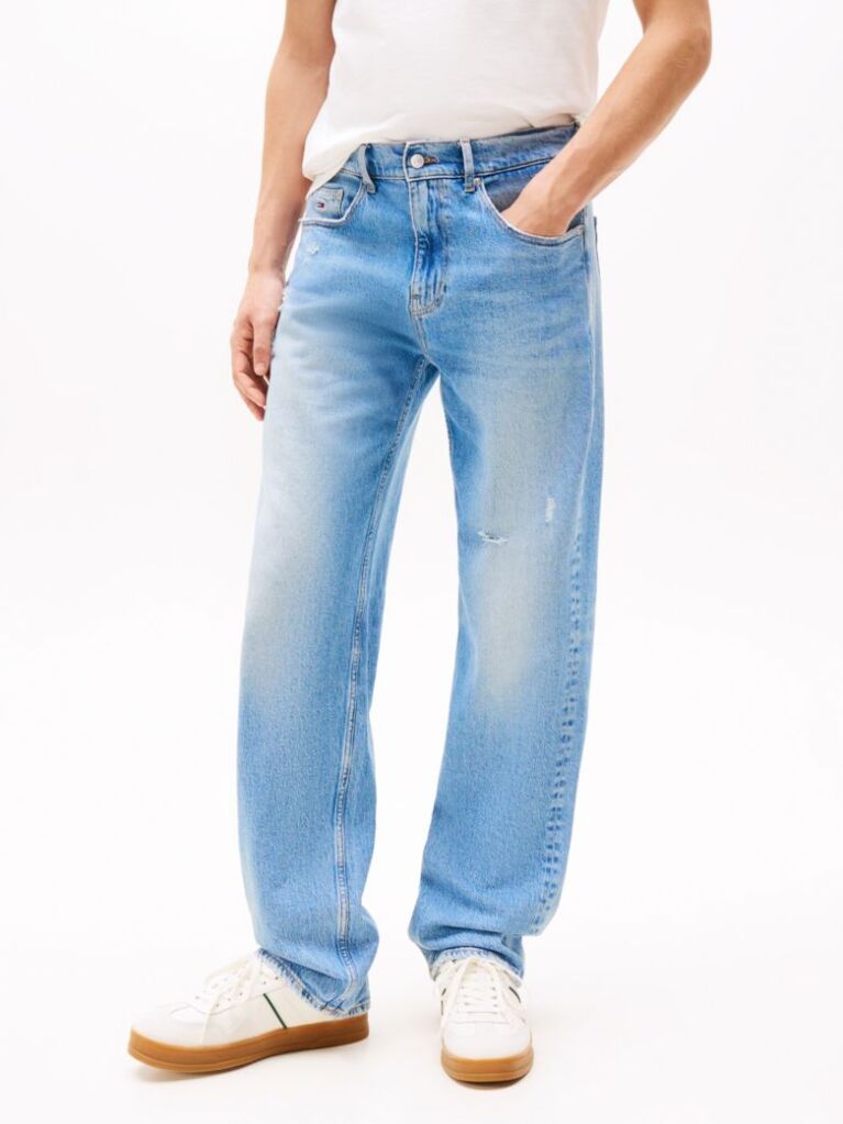 Denim Jeansi Largi Cu Broderie Pe Tesatura  Barbati