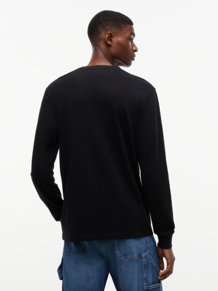 Negru Tricou Slim Cu Maneca Lunga Si Logo Liniar  Barbati