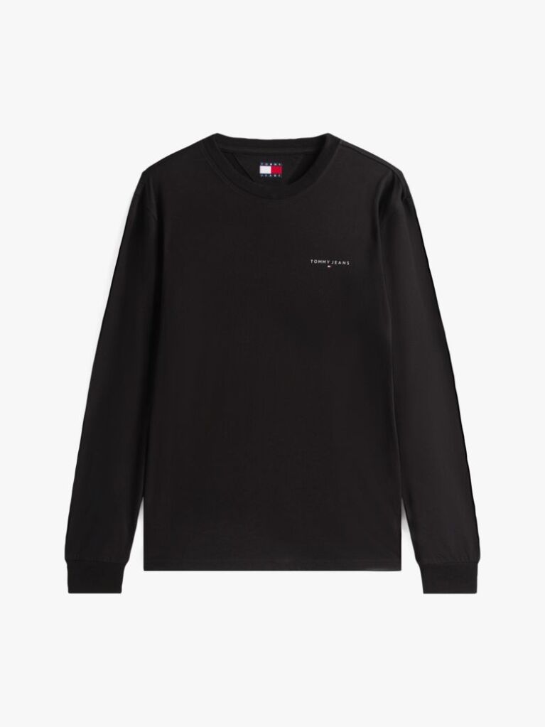Negru Tricou Slim Cu Maneca Lunga Si Logo Liniar  Barbati