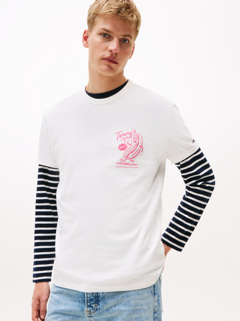 Alb Tricou Cu Guler Rotund Si Grafica Pe Spate  Barbati