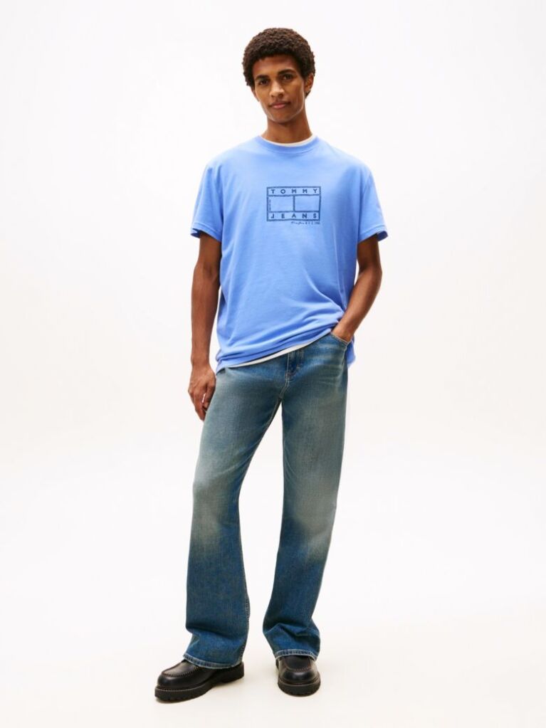 Blue Tricou Cu Guler Rotund Si Logo  Barbati