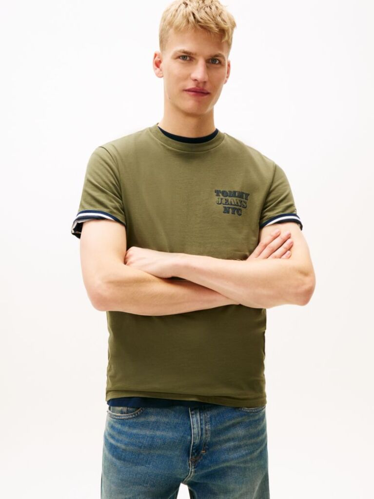 Verde Varsity Tricou Slim Cu Logo  Barbati