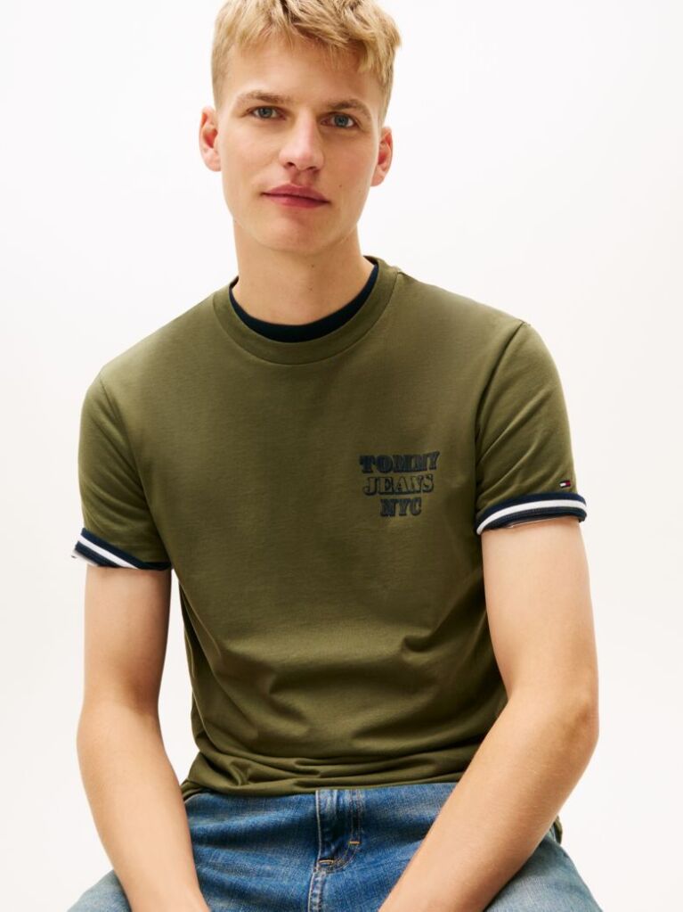 Verde Varsity Tricou Slim Cu Logo  Barbati