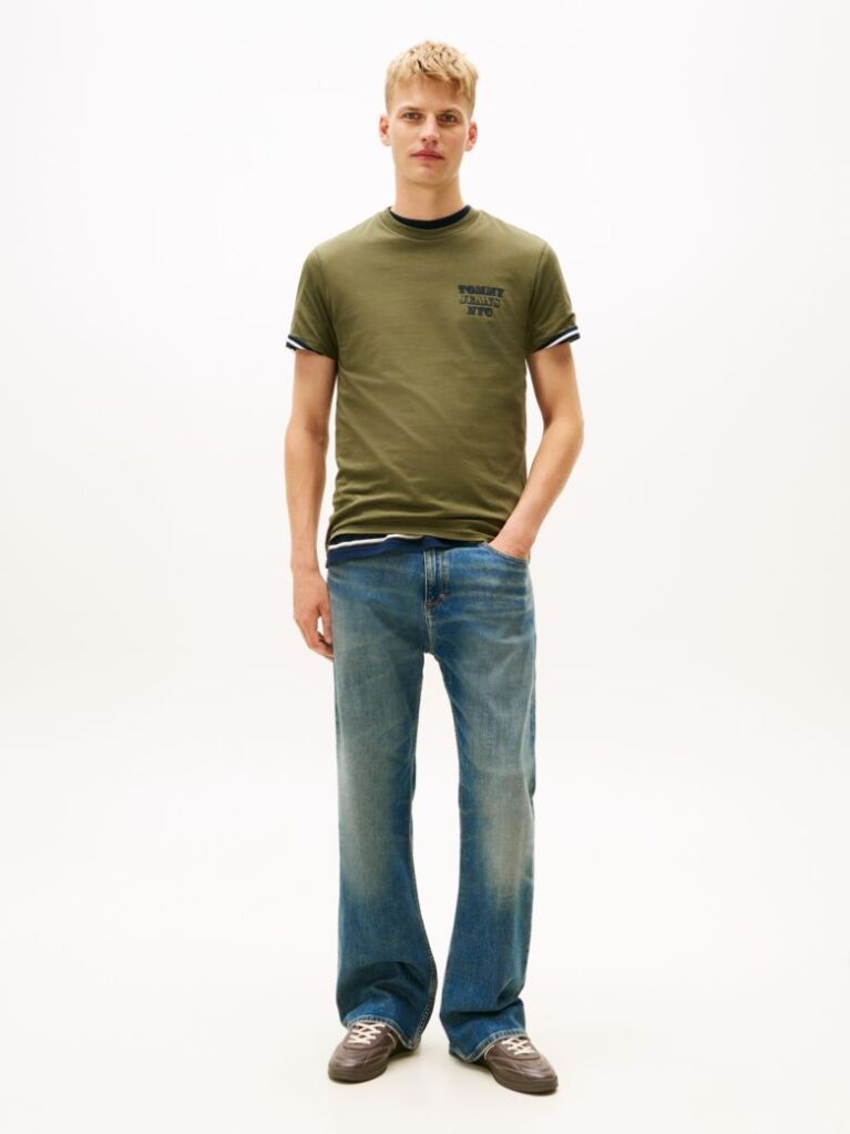 Verde Varsity Tricou Slim Cu Logo  Barbati