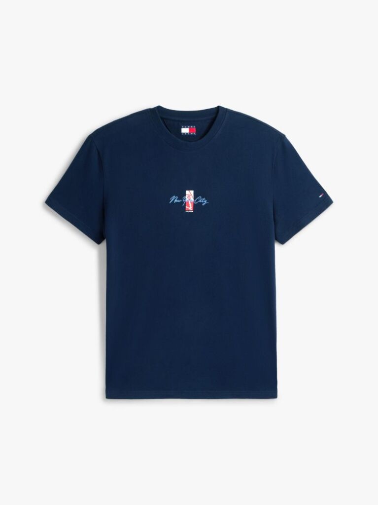Blue Tricou Cu Guler Rotund Si Broderie Cu Logo Signature  Barbati