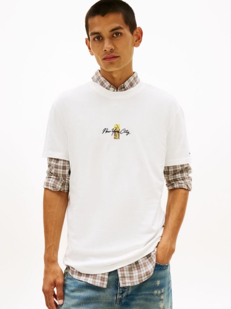 Alb Tricou Cu Guler Rotund Si Broderie Cu Logo Signature  Barbati