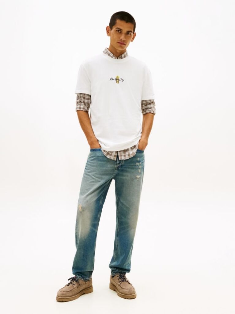 Alb Tricou Cu Guler Rotund Si Broderie Cu Logo Signature  Barbati