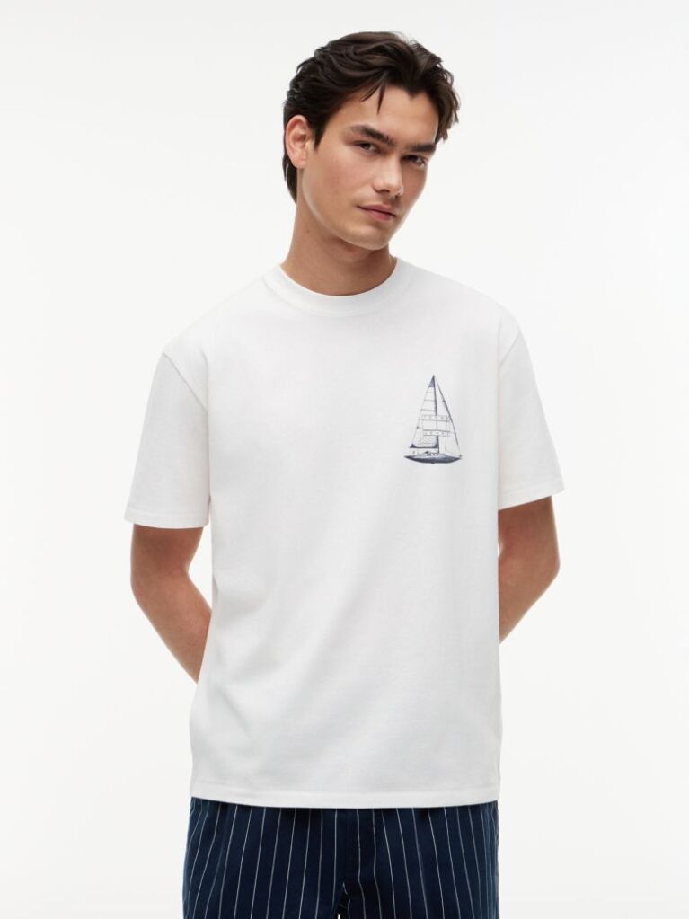 Alb Tricou Din Jersey Lejer Cu Imprimeu Pe Spate  Barbati