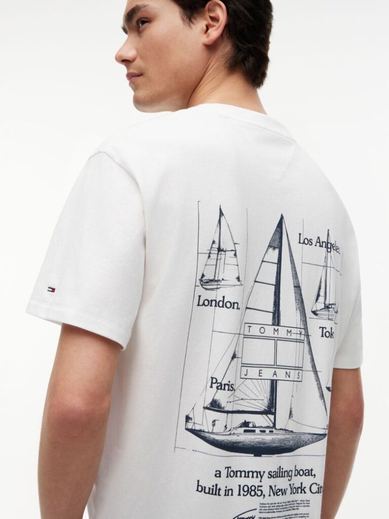 Alb Tricou Din Jersey Lejer Cu Imprimeu Pe Spate  Barbati
