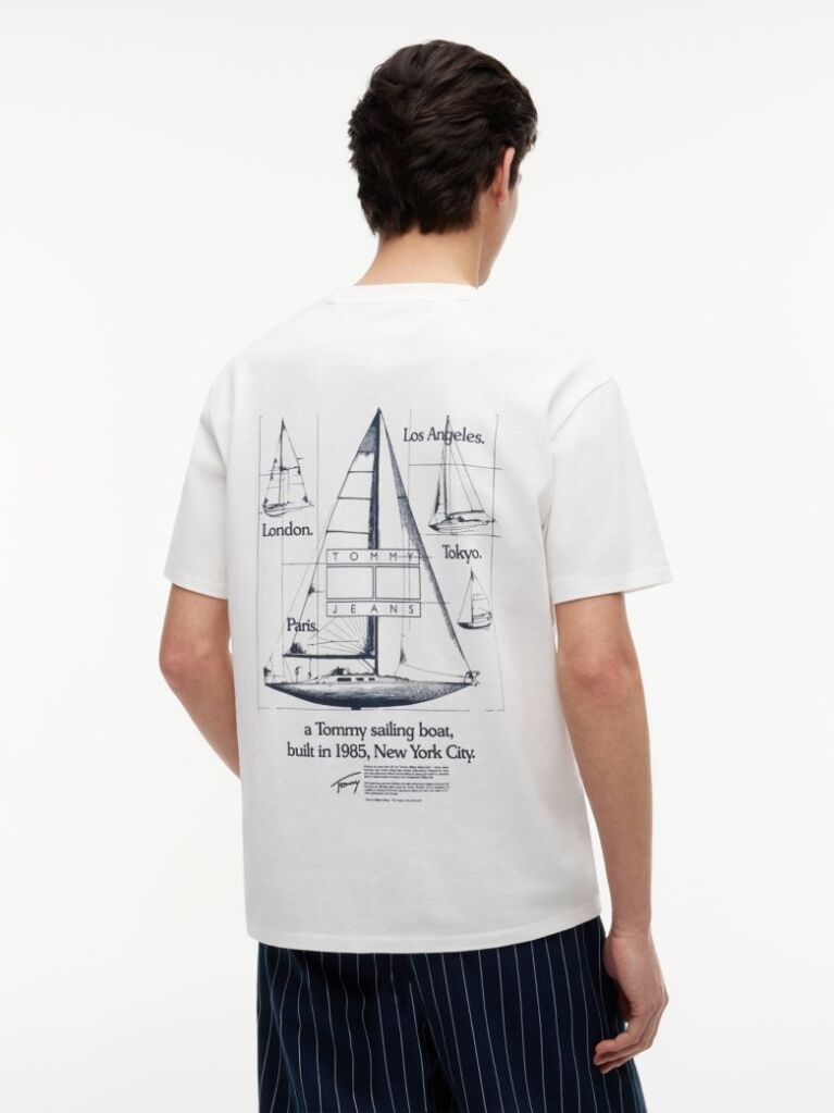 Alb Tricou Din Jersey Lejer Cu Imprimeu Pe Spate  Barbati