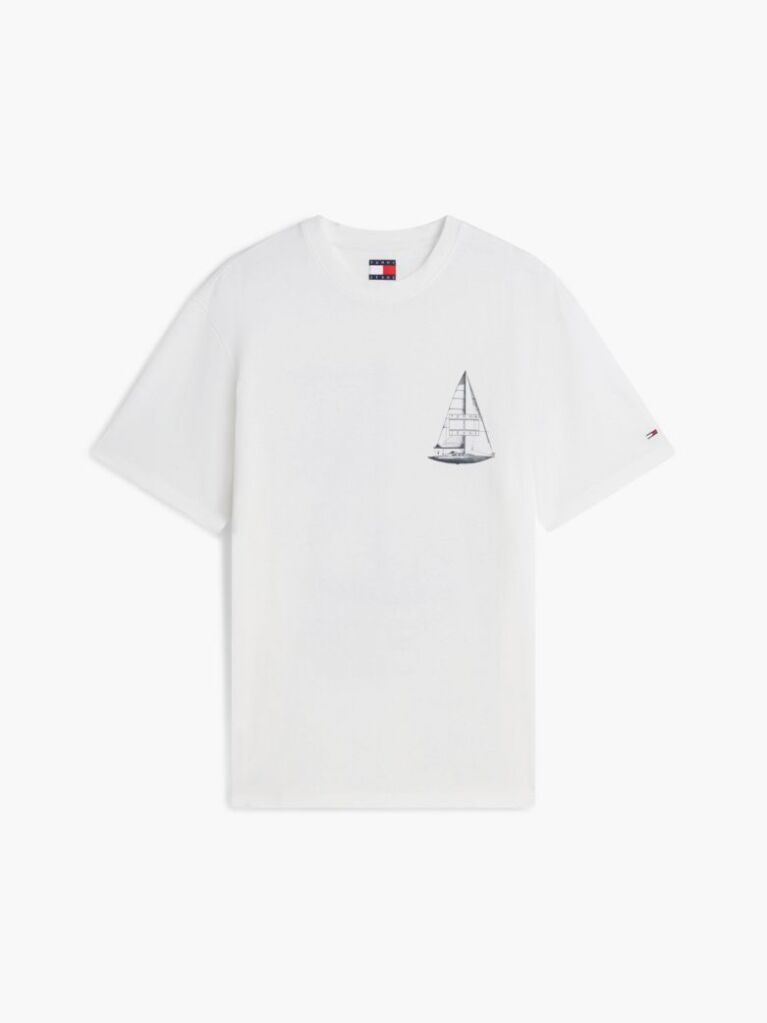 Alb Tricou Din Jersey Lejer Cu Imprimeu Pe Spate  Barbati
