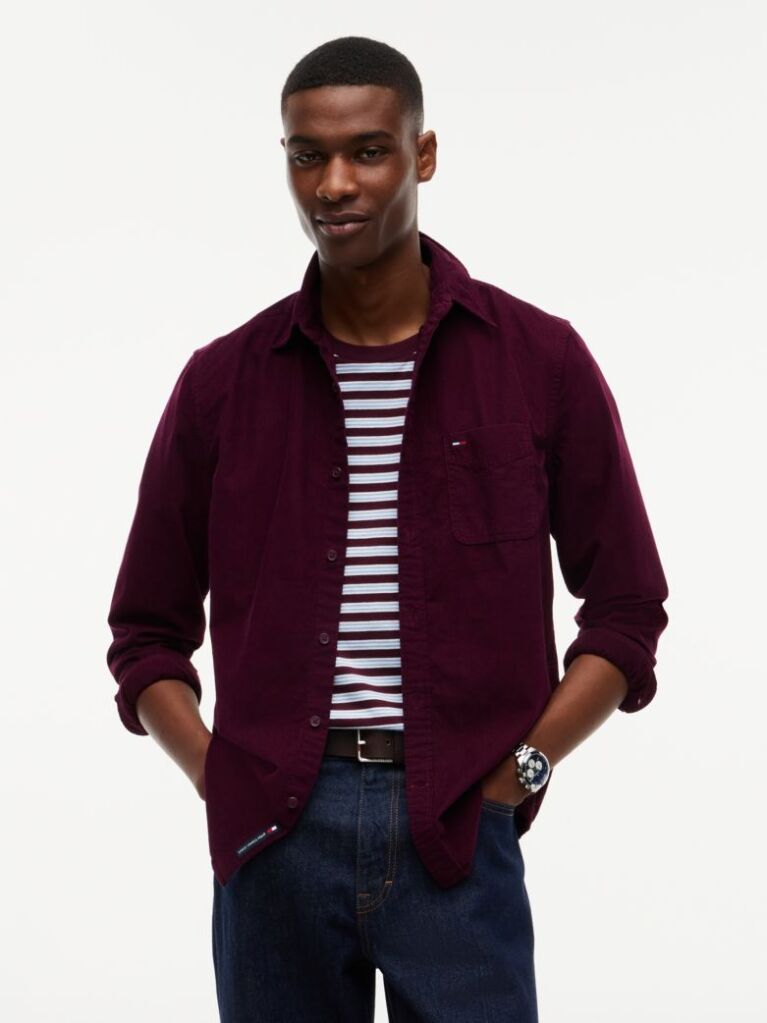 Purple Regular Fit Button-Down Corduroy Shirt  Men