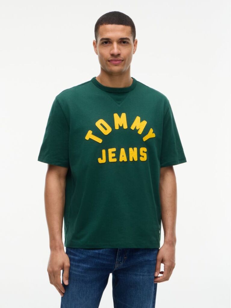 Verde T-Shirt Din Jerseu Oversized Cu Logo Clasic  Barbati