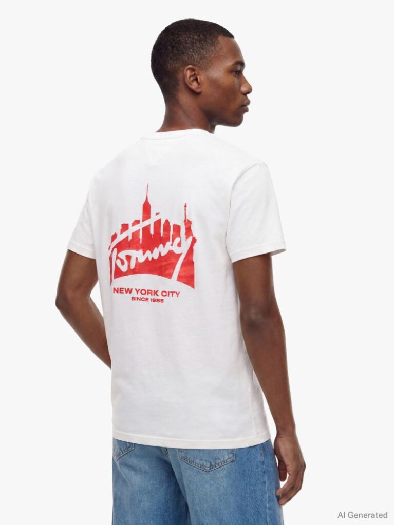 White Logo Flag Embroidery Peached T-Shirt  Men