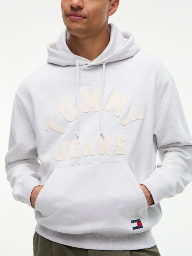 Gri Hanorac Cu Fleece Croiala Lejera Si Logo Clasic  Barbati