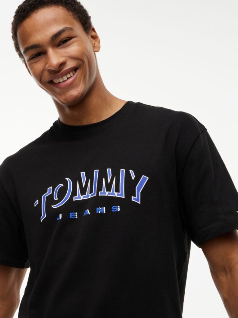 Negru T-Shirt Cu Guler Rotund Croiala Lejera Si Logo  Barbati