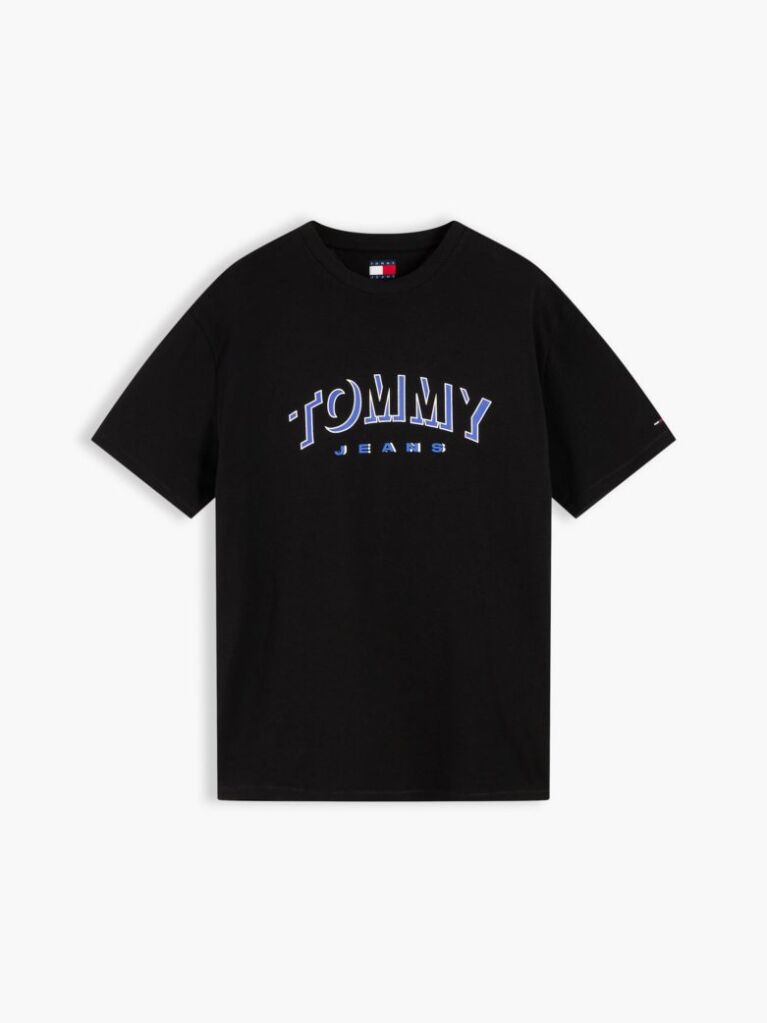 Negru T-Shirt Cu Guler Rotund Croiala Lejera Si Logo  Barbati