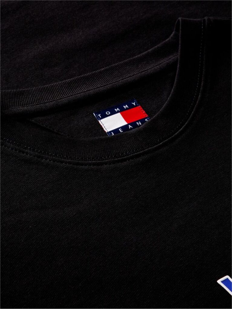 Negru T-Shirt Cu Guler Rotund Croiala Lejera Si Logo  Barbati