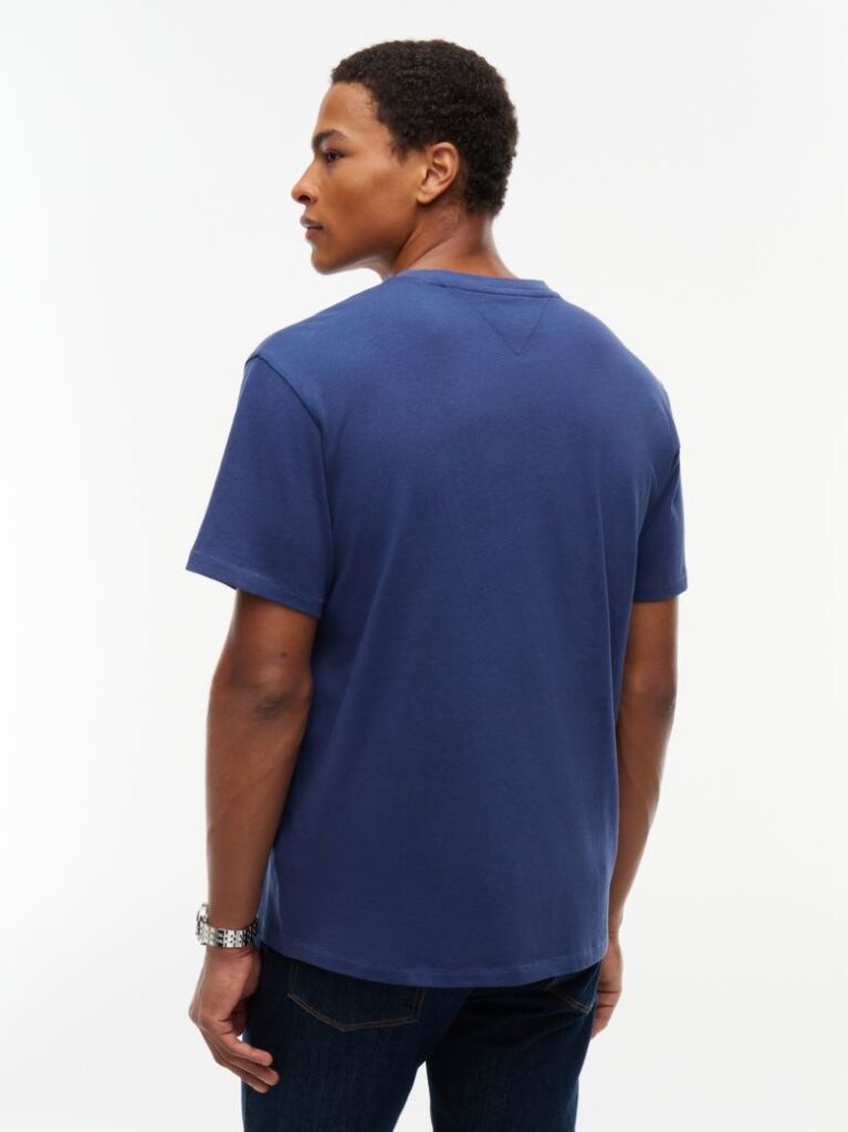 Blue T-Shirt Cu Guler Rotund Croiala Lejera Si Logo  Barbati