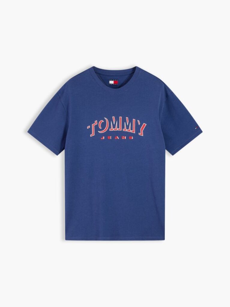 Blue T-Shirt Cu Guler Rotund Croiala Lejera Si Logo  Barbati