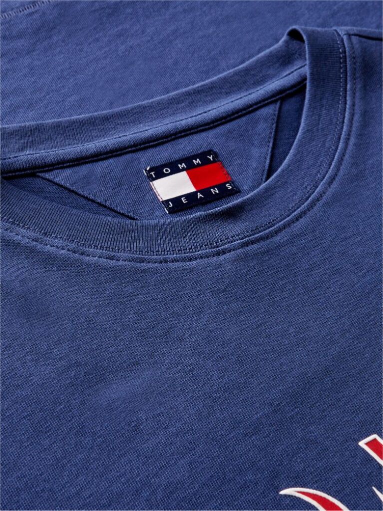 Blue T-Shirt Cu Guler Rotund Croiala Lejera Si Logo  Barbati