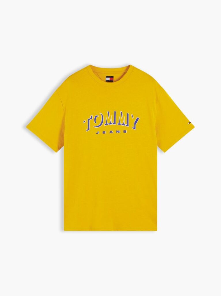 Galben T-Shirt Cu Guler Rotund Croiala Lejera Si Logo  Barbati