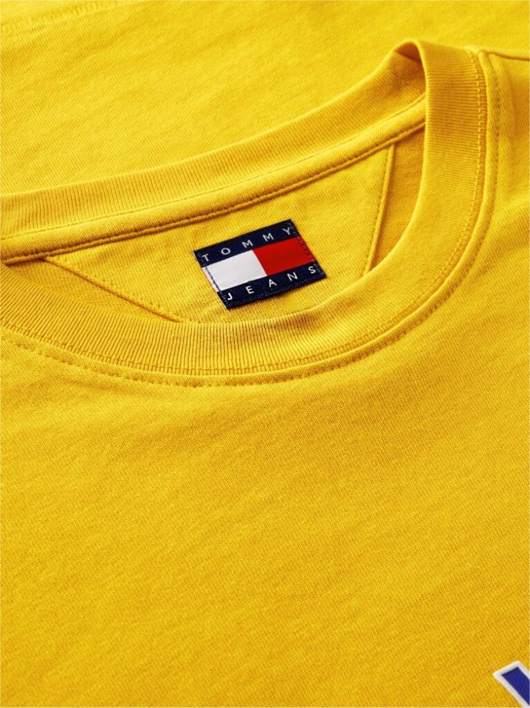 Galben T-Shirt Cu Guler Rotund Croiala Lejera Si Logo  Barbati