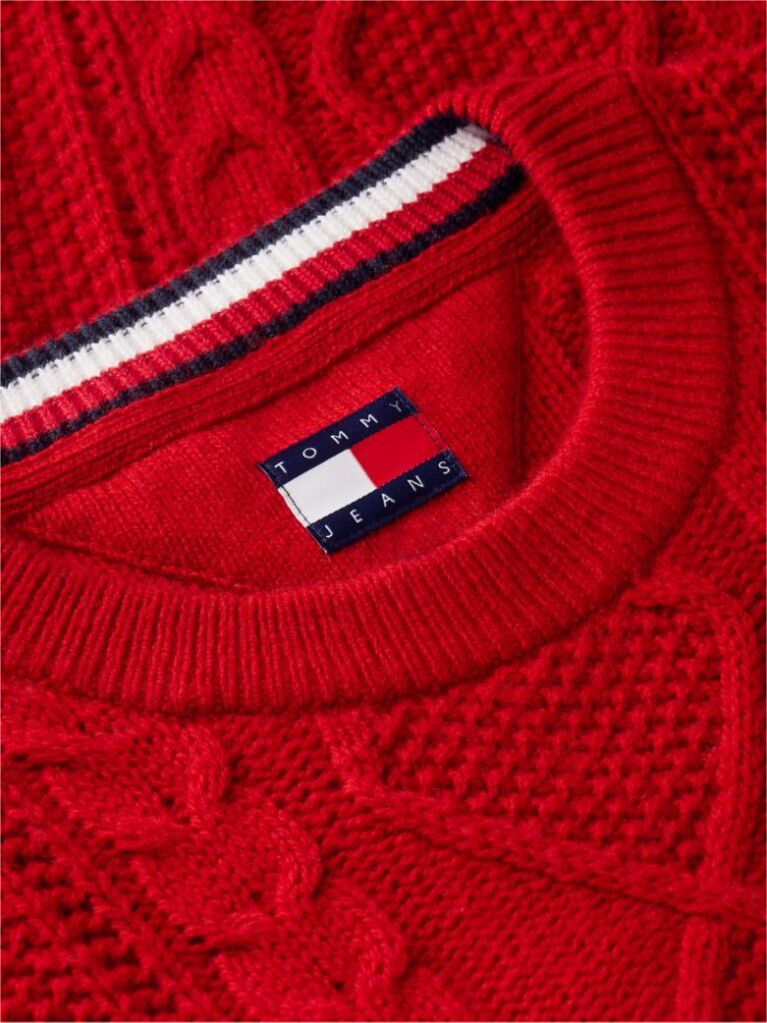Red Pure Wool Cable Knit Relaxed Jumper  Men
