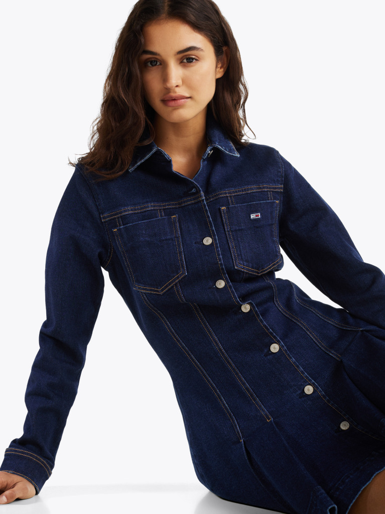 Blue Pleated Denim Mini Shirt Dress  Women