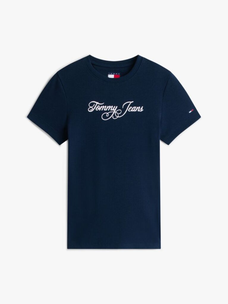Blue Essential Tricou Rib Slim Cu Logo  Femei