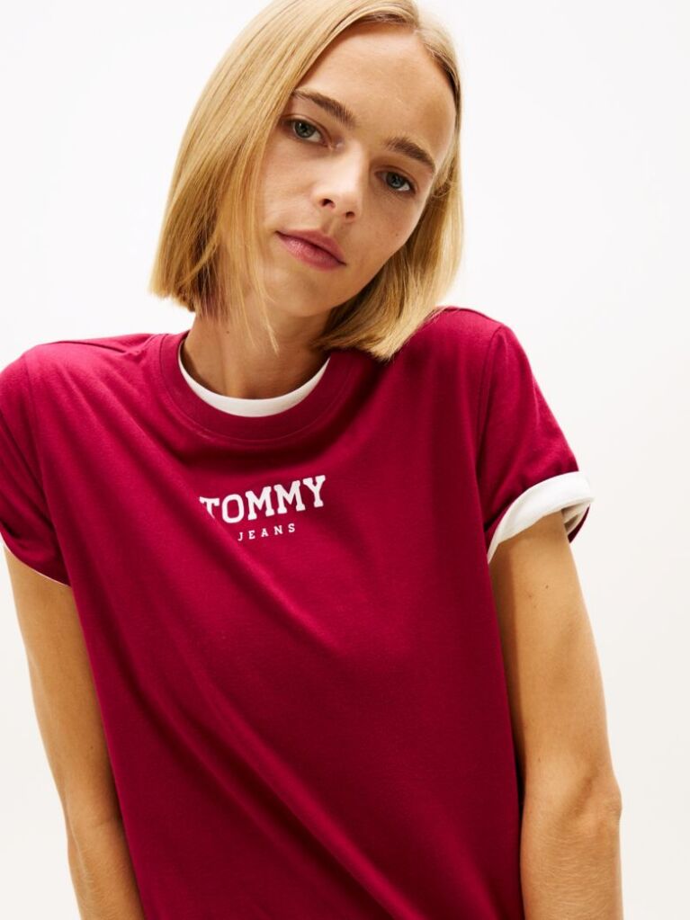 Roz Essential Tricou Rib Regular Cu Logo  Femei
