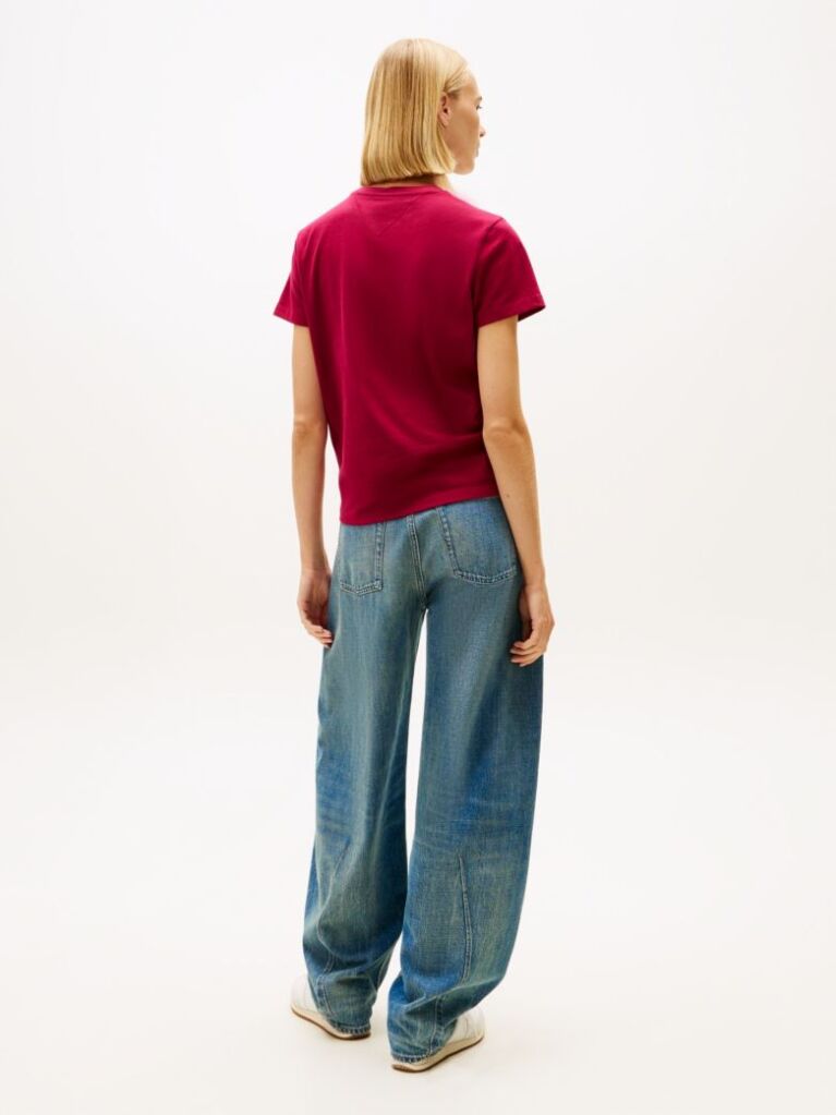 Roz Essential Tricou Rib Regular Cu Logo  Femei