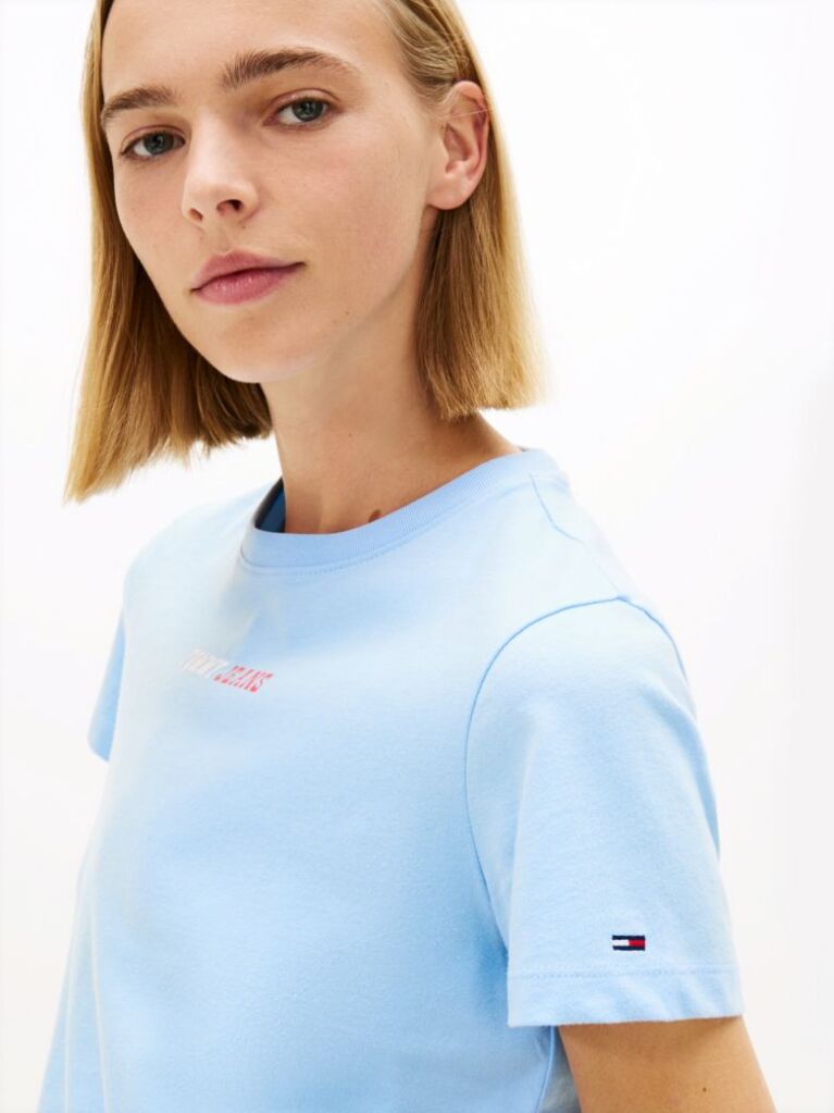Blue Tricou Cu Guler Rotund Si Logo  Femei