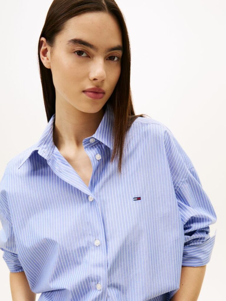 Blue Camasa Cropped Metalica Oversized  Femei