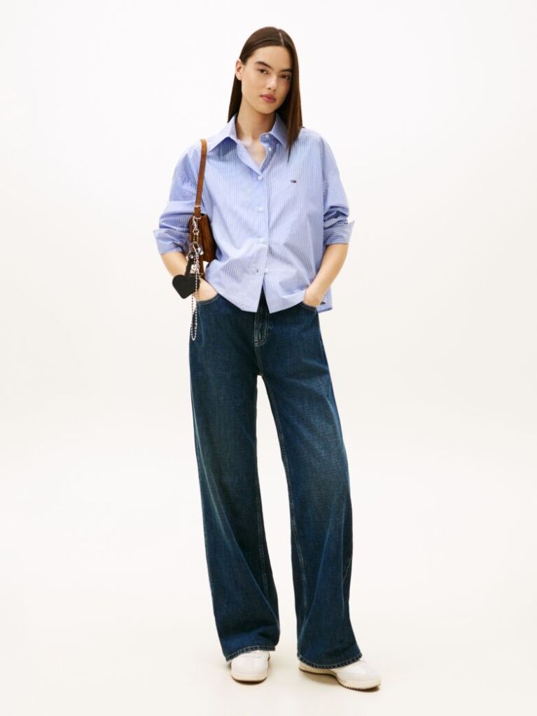 Blue Camasa Cropped Metalica Oversized  Femei