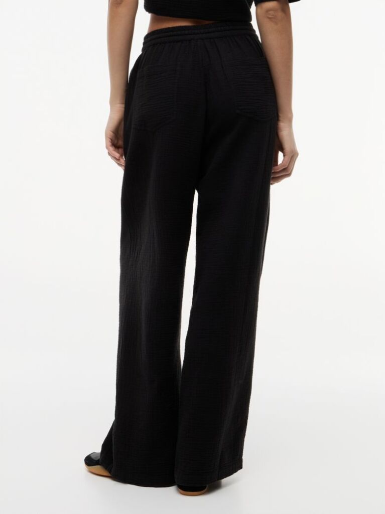 Negru Pantaloni Largi Cu Textura Plisata  Femei