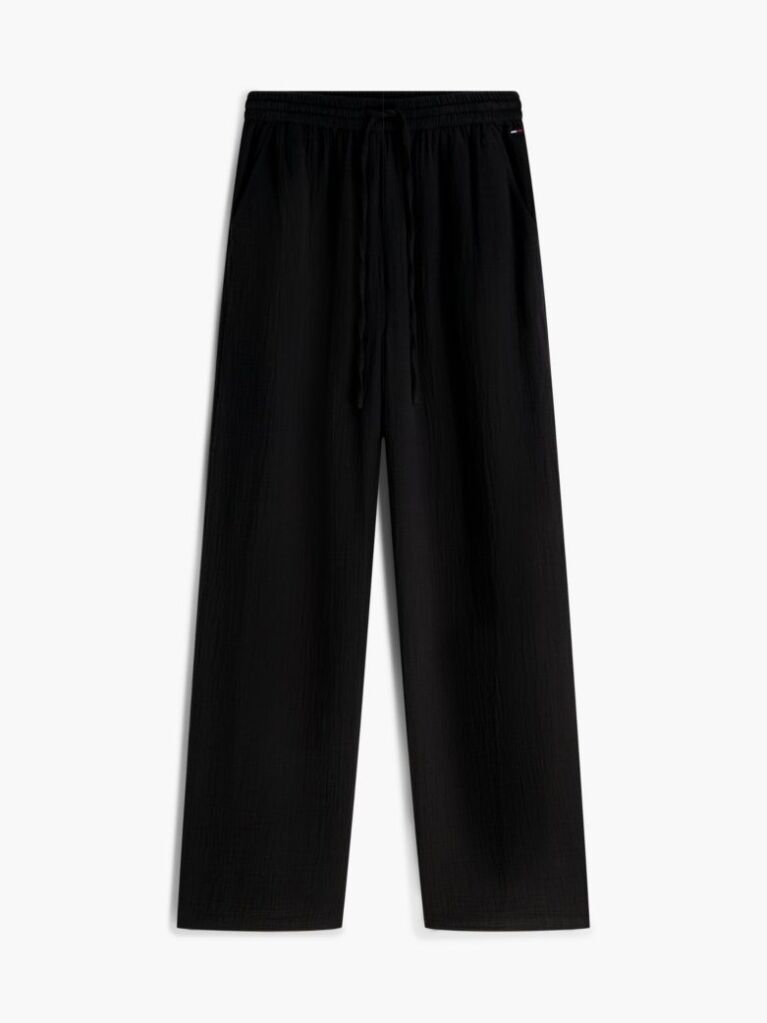 Negru Pantaloni Largi Cu Textura Plisata  Femei