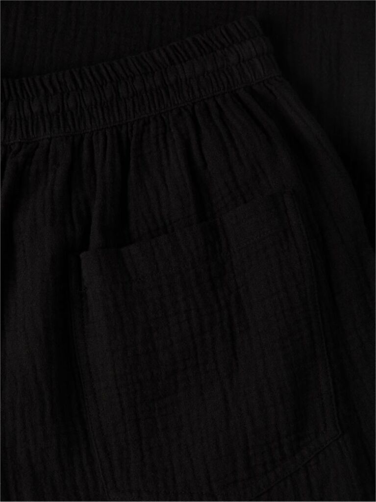 Negru Pantaloni Largi Cu Textura Plisata  Femei