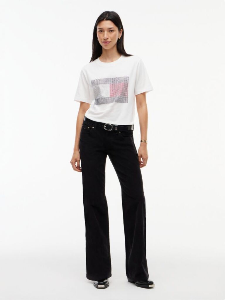 White Rhinestone Logo Jersey Relaxed T-Shirt  Women